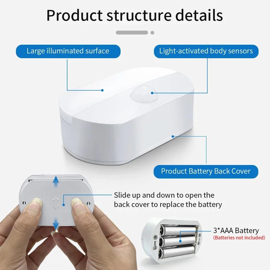 Датчик движения Светильник для помещений Светодиодный ночник на батарейках Беспроводной светильник для шкафа для прихожей Лестницы Шкафа Спальни Ванной