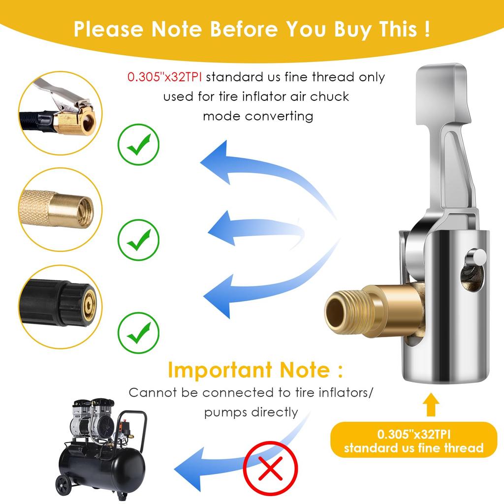 Адаптер для шланга накачивающего патрона для шин, фиксатор патрона для шин, насадка для воздушного компрессора 2 шт.