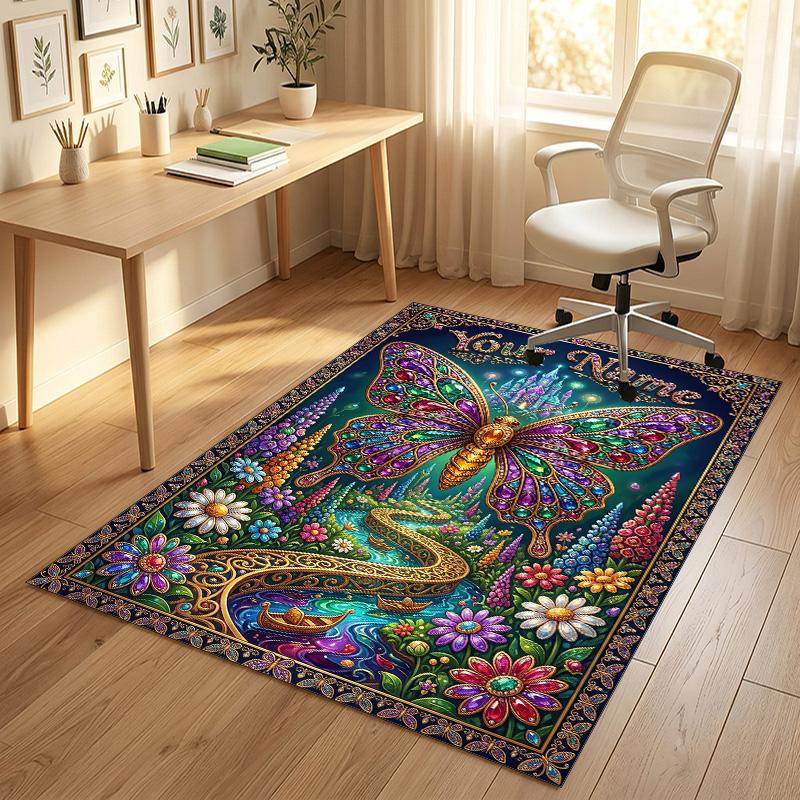 Fairy Moonlit Night Theme Soft Crystal Velvet Rug Custom Name & Text Print Non Slip Floor Rug for Bedroom Living Room