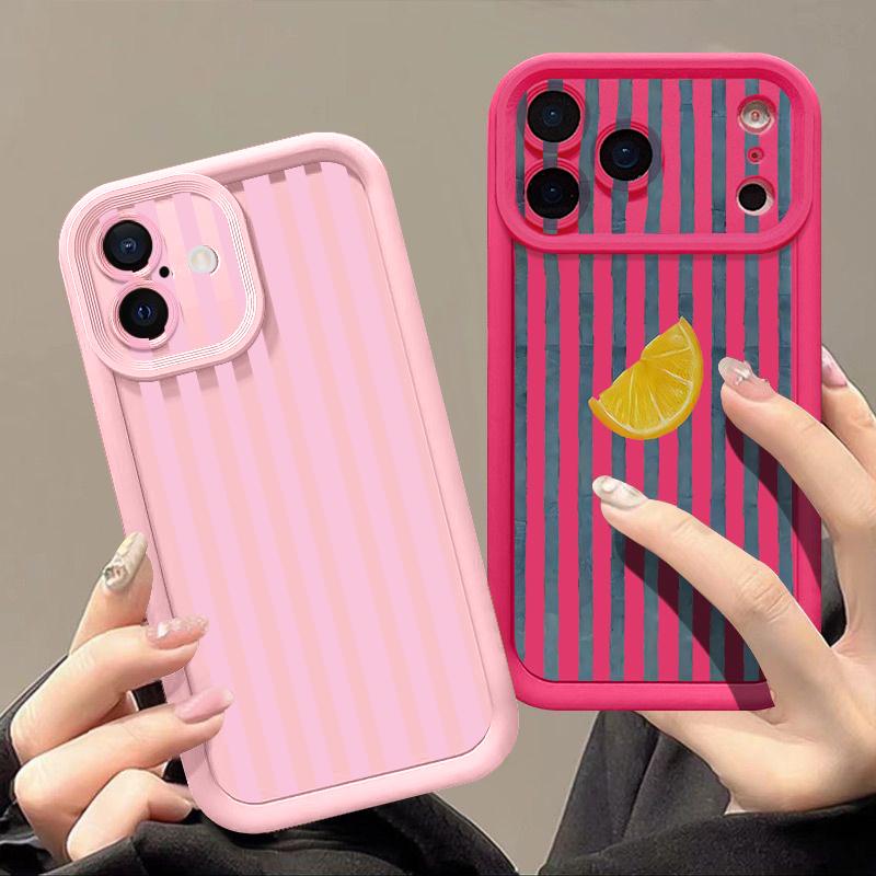 Чехол с узором в полоску и сердечками для iPhone 18 Pro Max Ударопрочный бампер Мягкая силиконовая крышка для iPhone 17 16 15 14 13 Pro Max 17E
