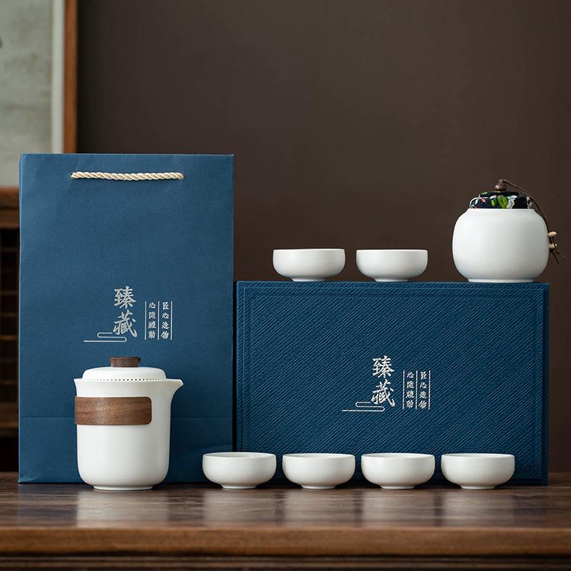 Coarse pottery Lingxue travel tea set Outdoor portable express passenger cup Car simple kung fu teapot set can be