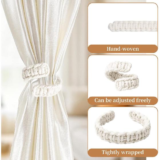 2 Pcak Vintage Braided Curtain Tiebacks, Elegant Rustic Curtain Holdbacks, Burlap Tie Backs for Curta Sheer/Lightweight Drape Home Office Window