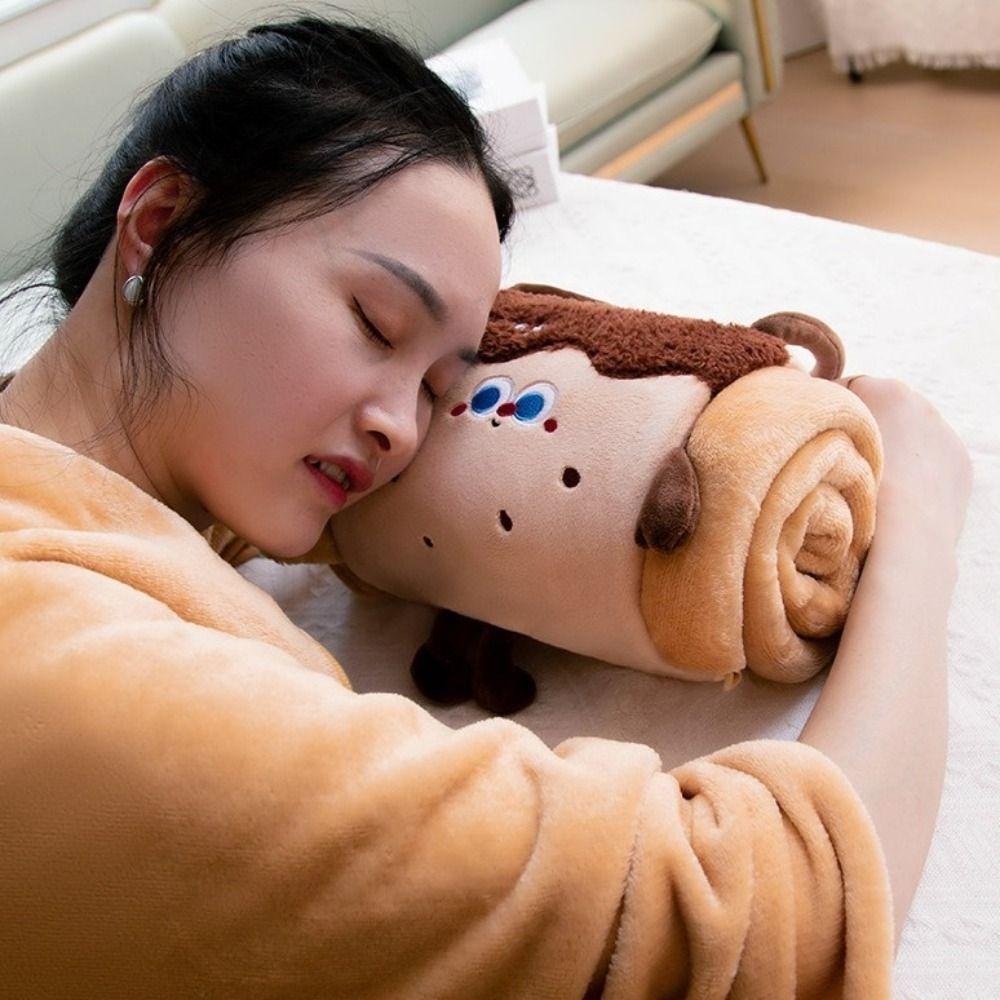 Cozy 2 in 1 Foldable Roll Blanket Warm Cartoon Nap blanket Plush Handheld Cushions Blanket Office