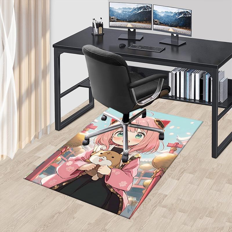 1pc Anime Cat Ear Girl Chair Mat - Cute Pink Floral Design, Non-Slip Office Rug for Home Decor, Seasonal Gift, Suitable for All Seasons.Q069