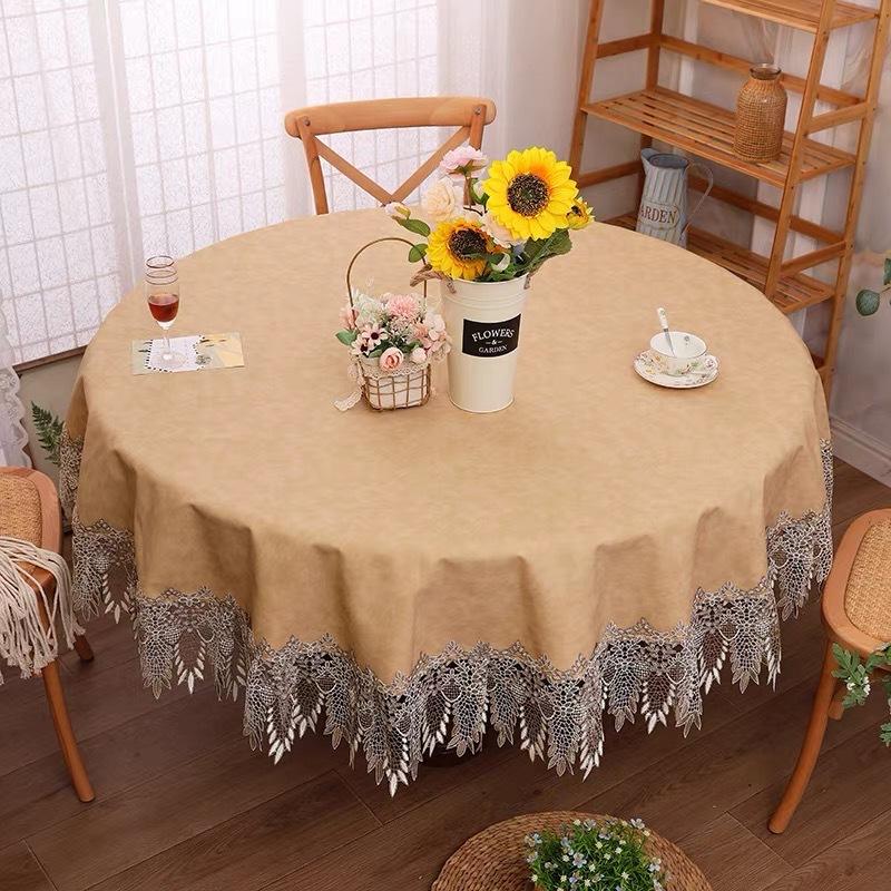 Круглая скатерть из водонепроницаемой и маслостойкой искусственной кожи, высококачественная противоожоговая несмываемая кружевная кромка, бытовая круглая скатерть для стола