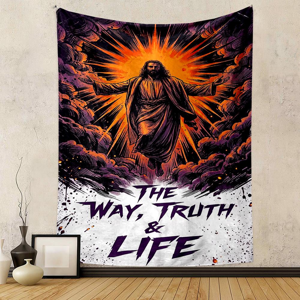 "The Way, Truth & Life Jesus Artwork Patterned tapestry for bedroom and living room home decor"