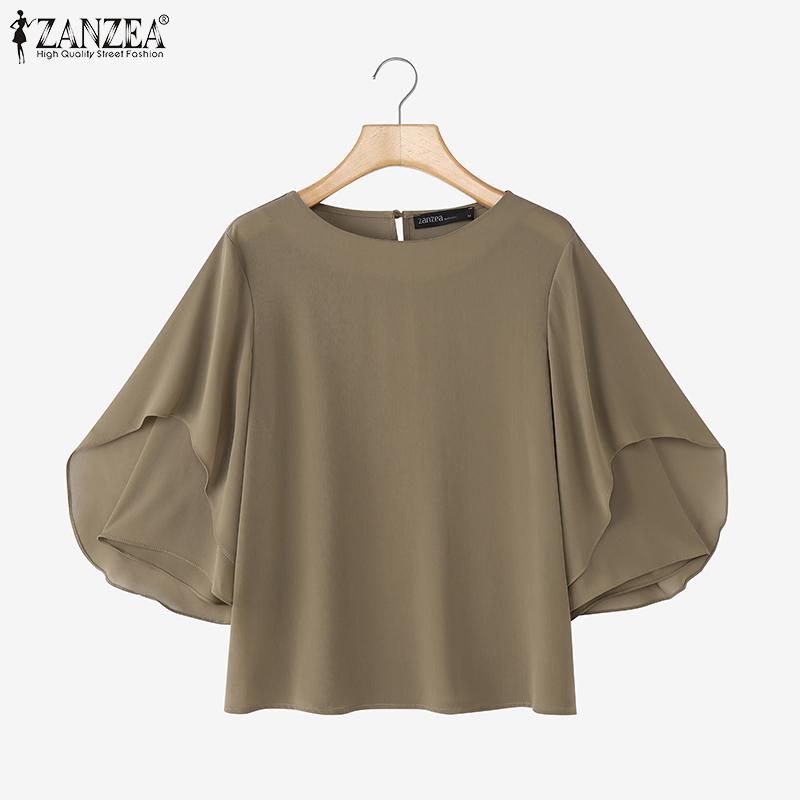 ZANZEA Women Summer Round Neck Casual Short Sleeve Loose Blouse