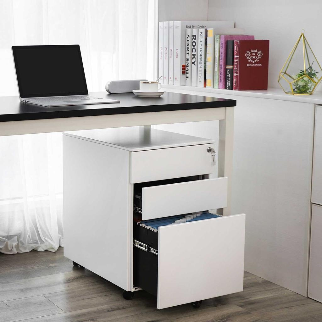 SONGMICS Steel Rolling Cabinet with 3 Drawers and Hanging File Lockable Office Cabinet