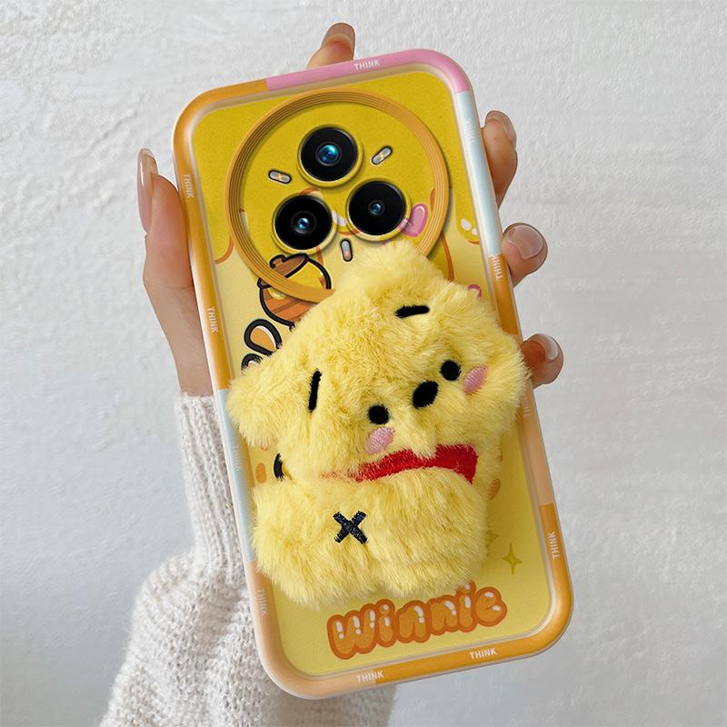 KEYSION Милый 3D мультяшный плюшевый чехол для Realme 14 Pro 5G с ремешком, силиконовый противоударный чехол для телефона OPPO Realme 14 Pro+ 5G