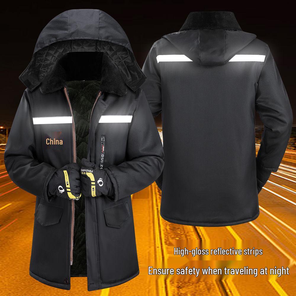 Waterproof Camouflage Cotton Jacket for Winter Construction - Thick, Wear-Resistant, Mid-Length Labor Protection Uniform