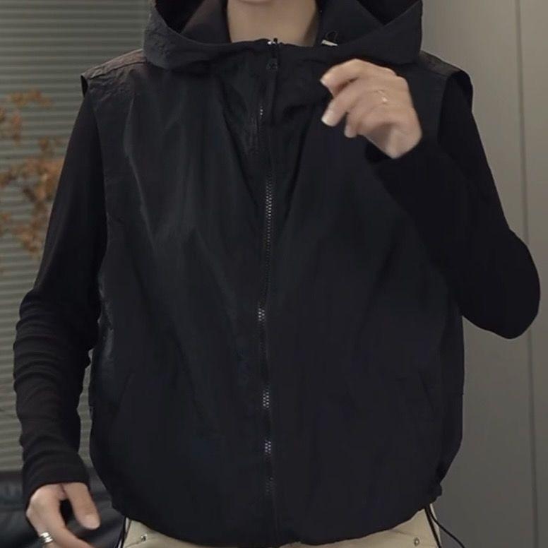 Двусторонний женский жилет-куртка   Весенне-летний свободный худи без рукавов Женский повседневный жилет на молнии Верхняя одежда