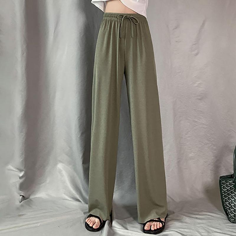 1 шт., узкие брюки, широкие брюки, прямые брюки, эластичные повседневные женские брюки из ледяного шелка на шнуровке