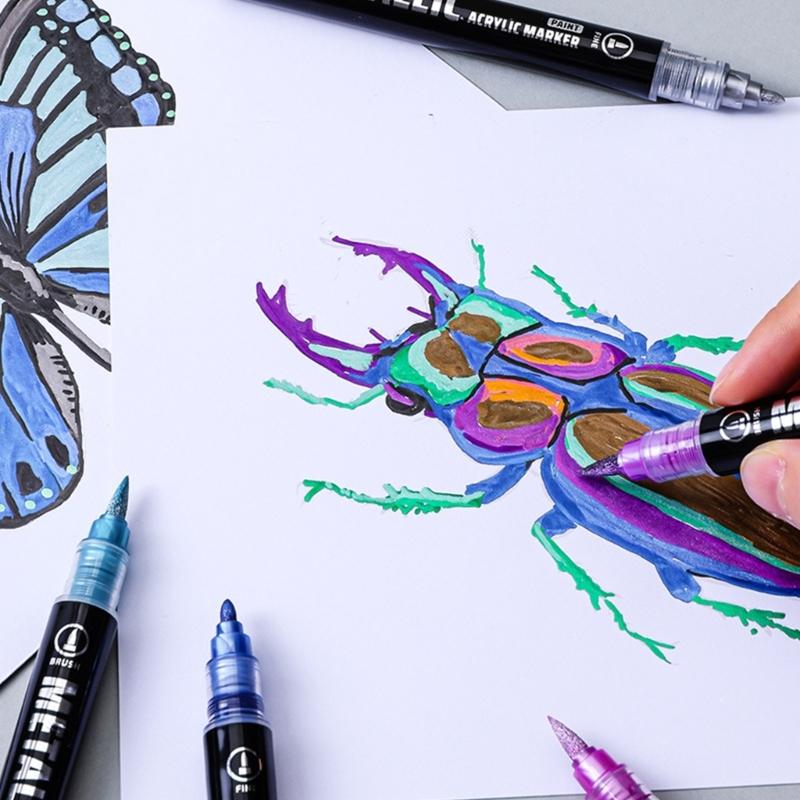 Двусторонний акриловый маркер Металлический маркер для рисования на бумаге Дереве Ткани Металле Камне Изготовление открыток Скрапбукинг