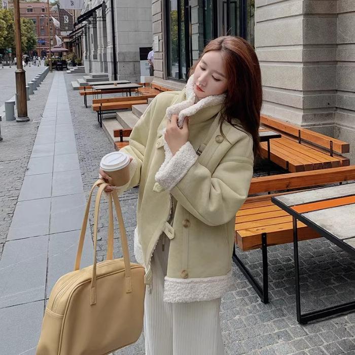 Short imitation lamb wool coat, autumn and winter new lamb wool fur integrated winter clothing thickened light ripe cotton clothes