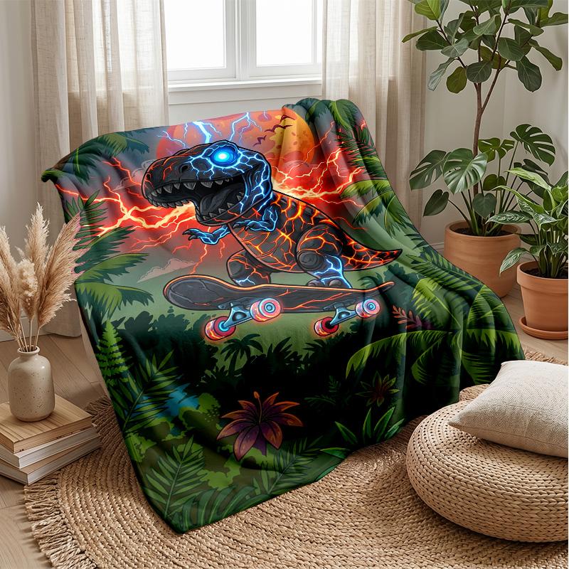 Dreamy Dinosaur Moon Night Theme blanket Lightweight Warm Flannel Blanket Decorative Throw Blanket for Home Decoration