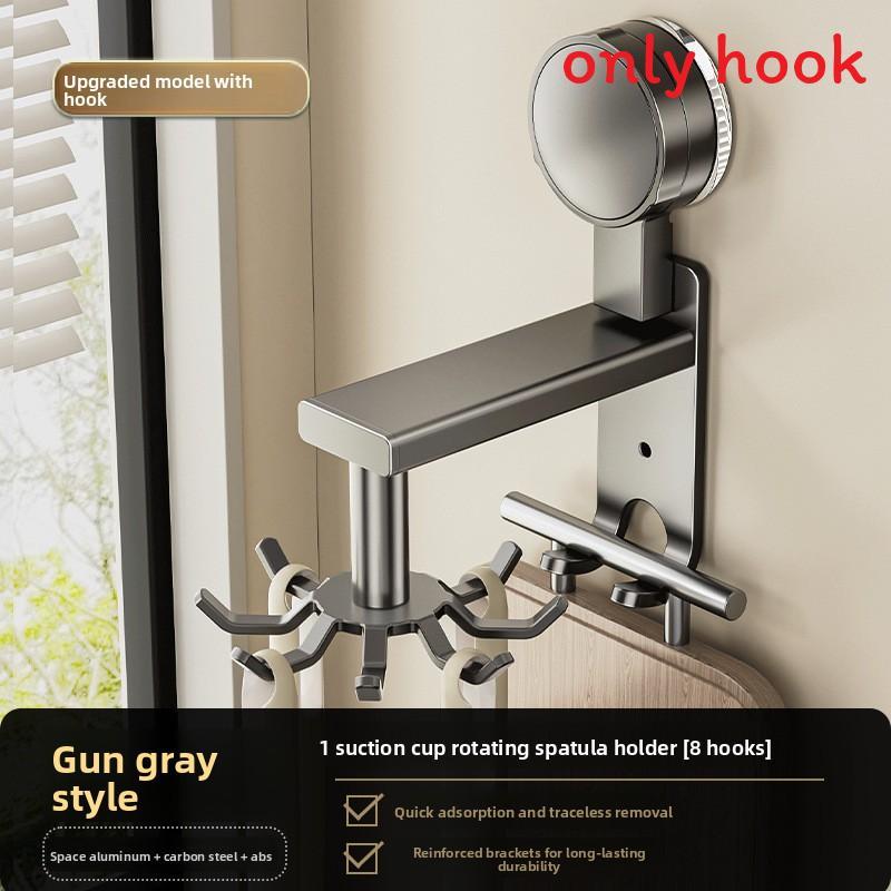 Aluminum Alloy Wall Mount Pot Spoon Holder With Rotating Hooks For Kitchen Storage