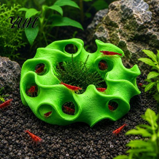 Aquarium Fish Shelter 3D Printed Hideout Cave, Wavy Hollow Ring Shrimp Shelter, Landscape Accessories Breeding Hiding Hole Decor, Tank Ornament