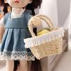 1:12 Scale Dollhouse Basket Mini Wicker Basket with Handles Micro-Scene Woven Storage Basket with Lace Trim for Doll House Accessories