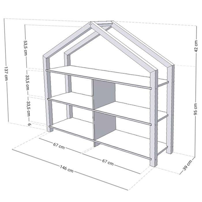 Etagère en bois massif bois vernis et gris 39 x 137 x 146 cm