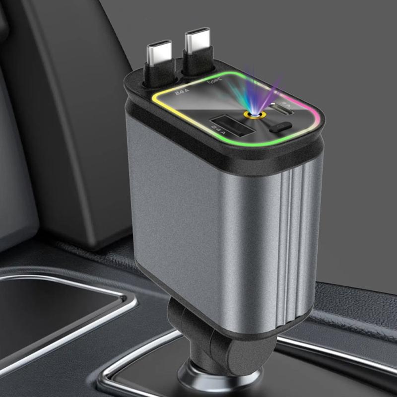 Автомобильное зарядное устройство 4 в 1 с двумя портами USB C и USB A, со световым проектором «Звездное небо» и кабелем, регулируемый на 180 градусов