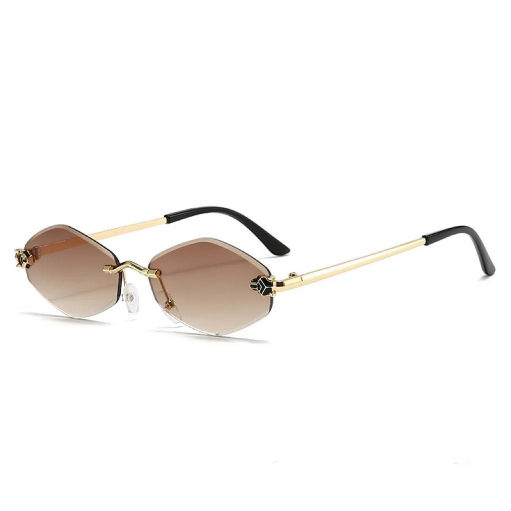 New Stylish Rimless Cut Edge Sunglasses Diamond Personalized Leopard Print Sunglasses Uv Protection Small Frame Uv400 Sunglasses