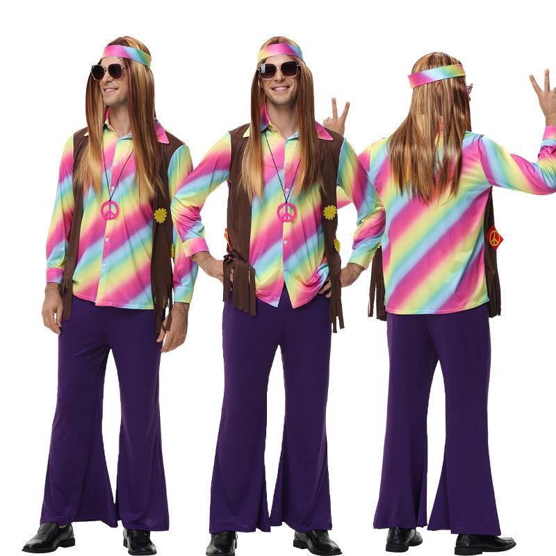 Винтажный костюм для дискотеки на Хэллоуин, косплей, хип-хоп, тематика 70-х, хиппи, для вечеринок
