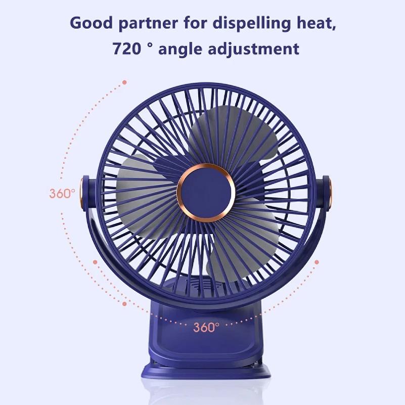Small Fan 5-Speed Adjustable & 3-Mode Night Light USB Rechargeable Mini Fan for Outdoor 360 Rotatable Clip/Stand/Hang Design