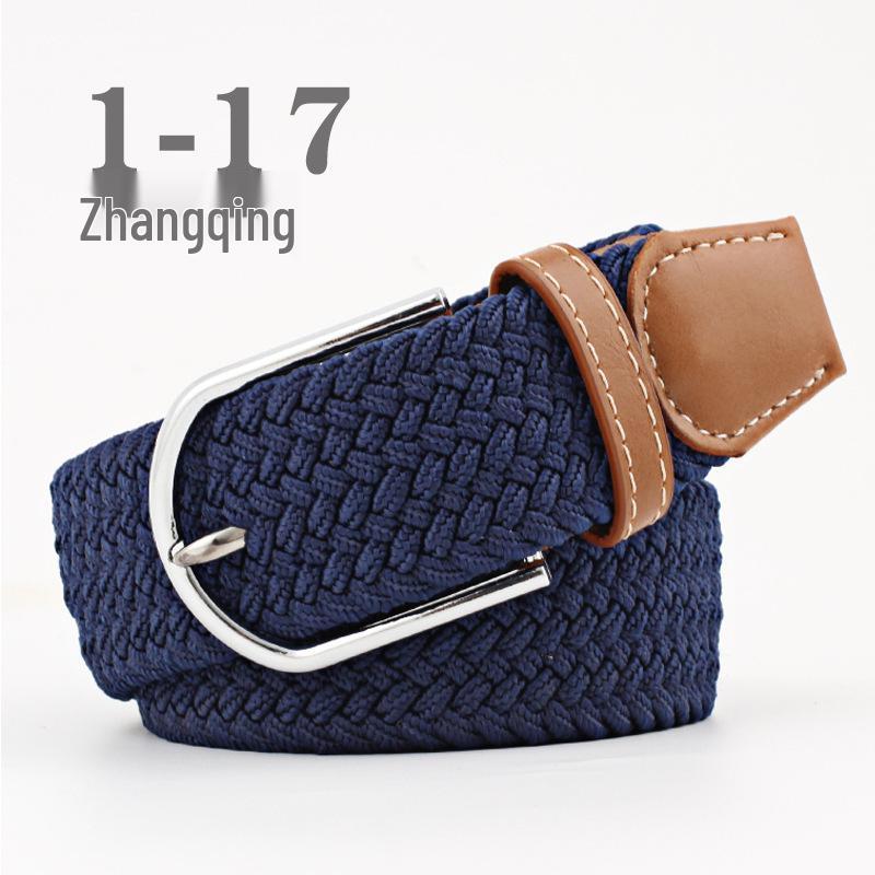 Korean Style Elastic Braided Canvas Belt with Pin Buckle for Men and Women