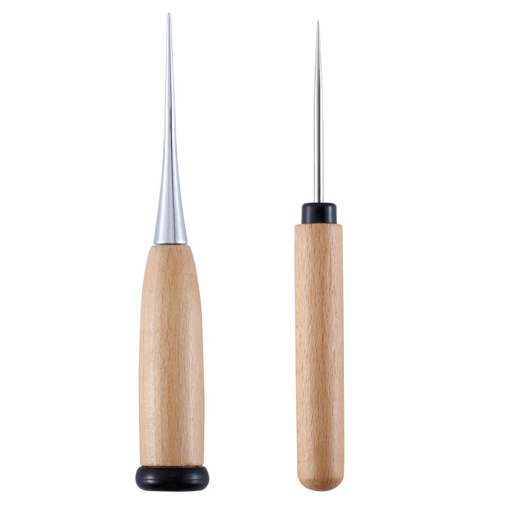 DIY Stitch Wooden Handle Punching Awl Tool Leather Craft Hole Maker