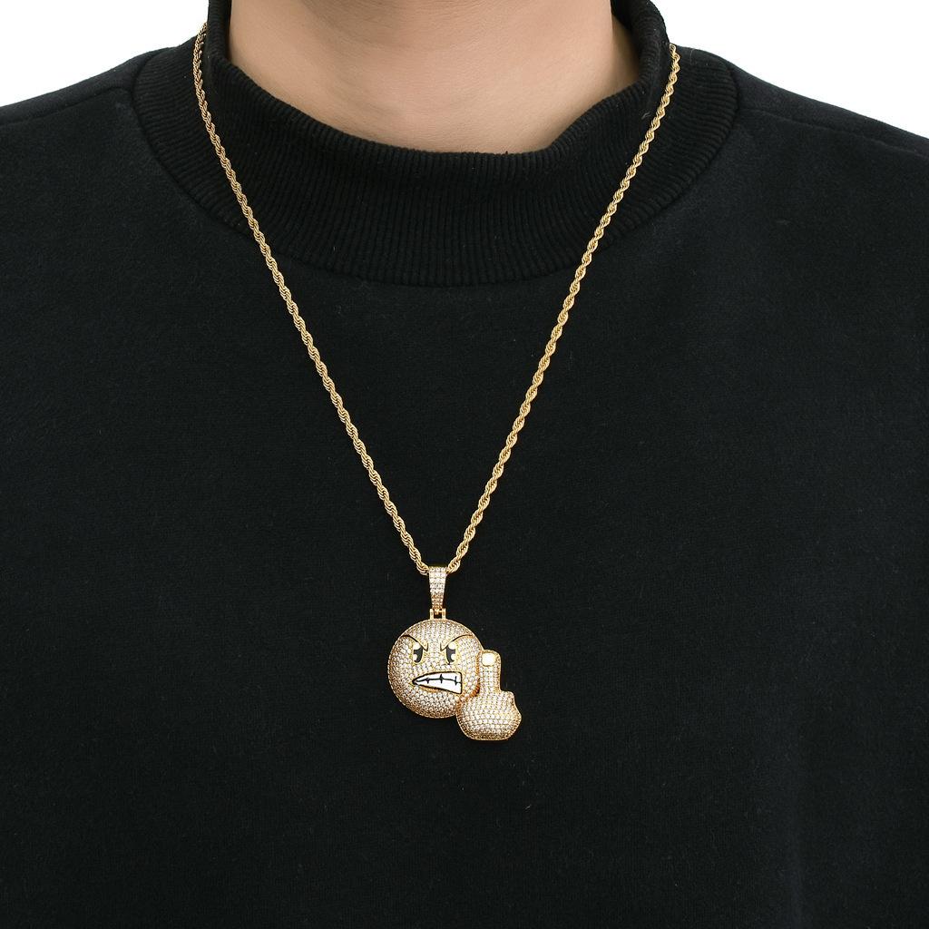 Новая европейская и американская вертикальная подвеска с выражением среднего пальца, инкрустированная медью и цирконом