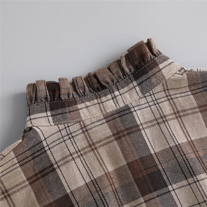 1Pc Fake Collar Leisure Travel Maillard Elegant Checkered Various Tops Shirt Lining Sweater Inner Layer Brown Tones