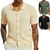 Men's Summer Cool Knit Short Sleeve Collared Shirt - Solid Color, Breathable, Hollow Out Design