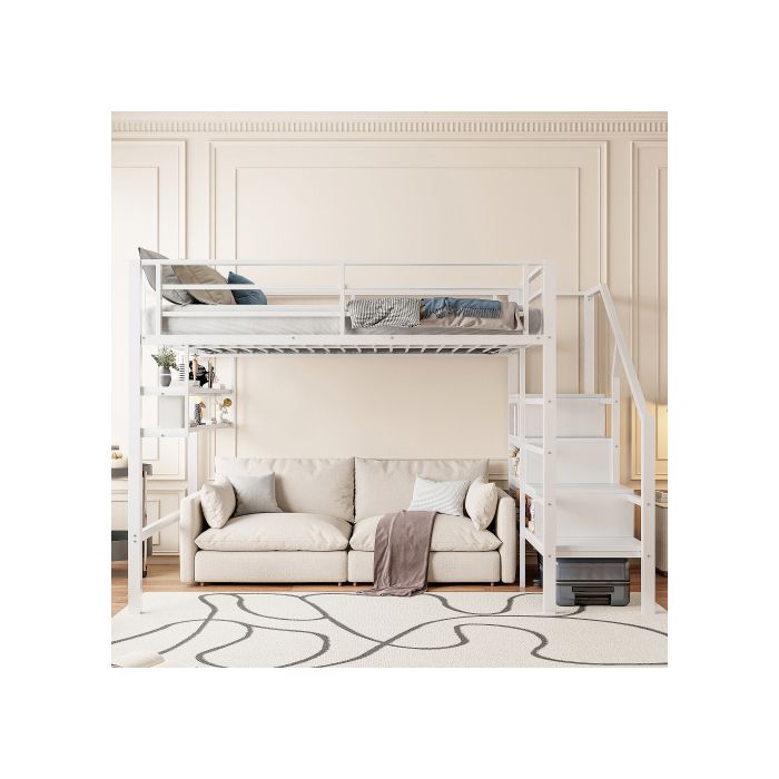 Lit mezzanine - MUVOE - 140x200 cm - Espace dressing - Blanc - Enfant