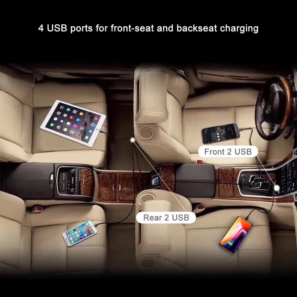 Автомобильное зарядное устройство 3.1A, быстрая зарядка, 4 порта, быстрое зарядное устройство, удлинительный кабель 5,6 фута для смартфона, планшета, адаптер питания