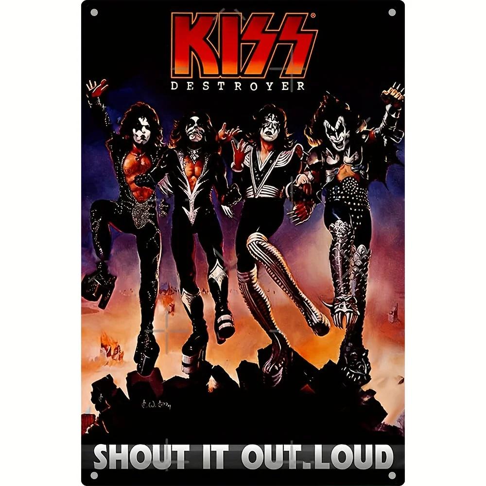 Классическая рок-группа «Kiss Revenge» Винтажный художественный металлический постер Знак Ретро-мужчина Пещера Музыкальный клуб Бар Паб Кафе Декоративные таблички