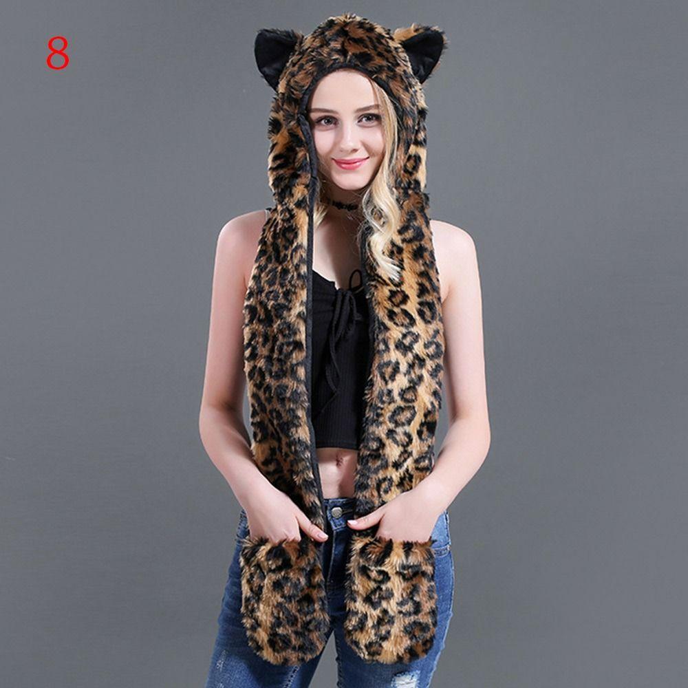 Теплая Теплая Шапка-Ушанка Животное Плюшевая Шапка-Бини Зимняя Шапка с Шарфом Перчатками для Мужчин Женщин