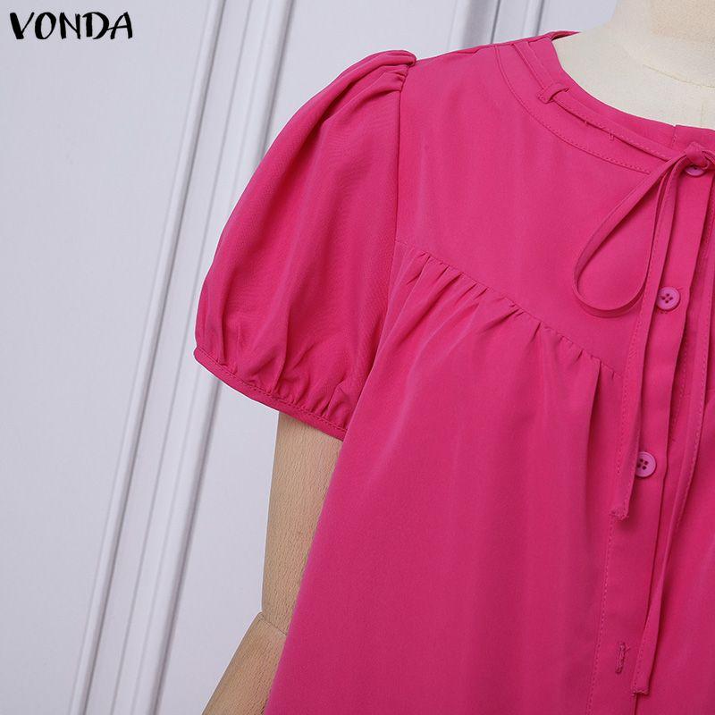VONDA Женское летнее повседневное мини-платье с круглым вырезом, короткими рукавами и оборками