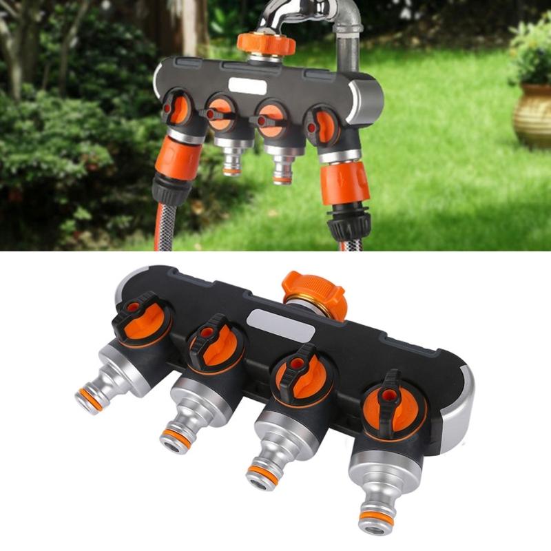 Garden Hose Splitter 4 Way Water Hose Connector with Shut Off Valves Leakproof Faucet Adapter for Drip Irrigation Lawns