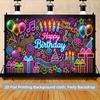 1 piece of 2D flat surface, colorful neon birthday celebration backdrop fabric, polyester fiber, party banner decoration