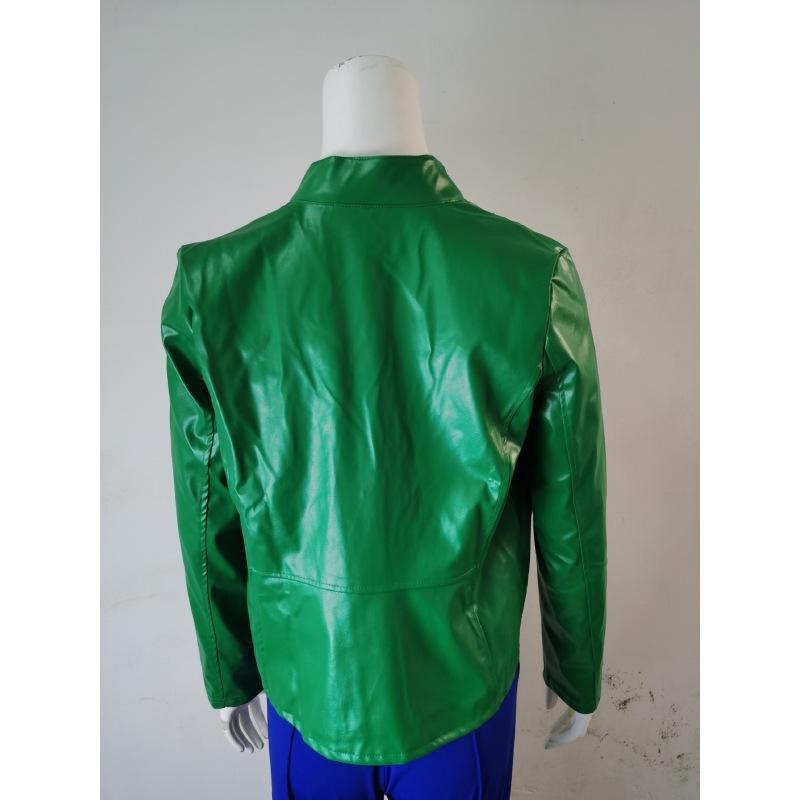 Однотонная женская байкерская куртка из искусственной кожи с длинным рукавом и воротником-стойкой на молнии