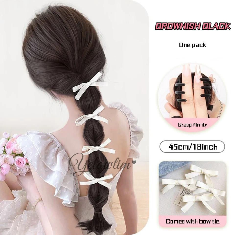 Синтетические волокнистые длинные косички для наращивания волос с резинкой 22 дюйма, боксерские плетеные волосы с небрежным пучком для женщин на каждый день