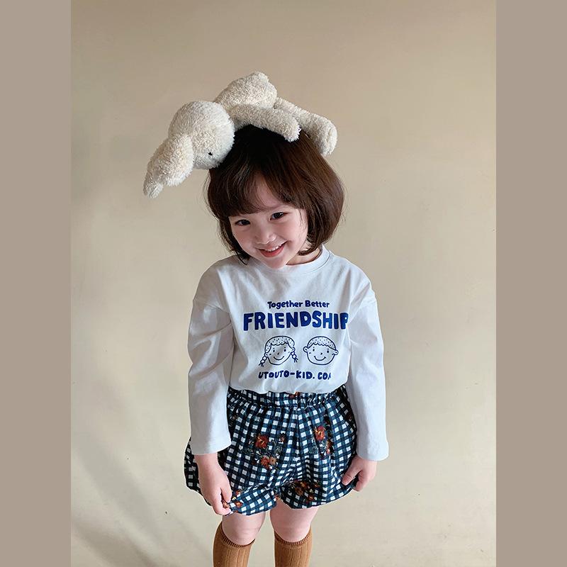 Детский весенне-осенний повседневный пуловер с длинными рукавами и круглым вырезом с принтом в картонной упаковке, футболка, топы для девочек