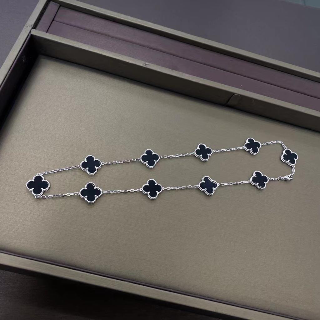 Ten Flower Necklace, Four-leaf Clover White Fritillary Agate Rose Gold 10 Flower Collarbone Chain