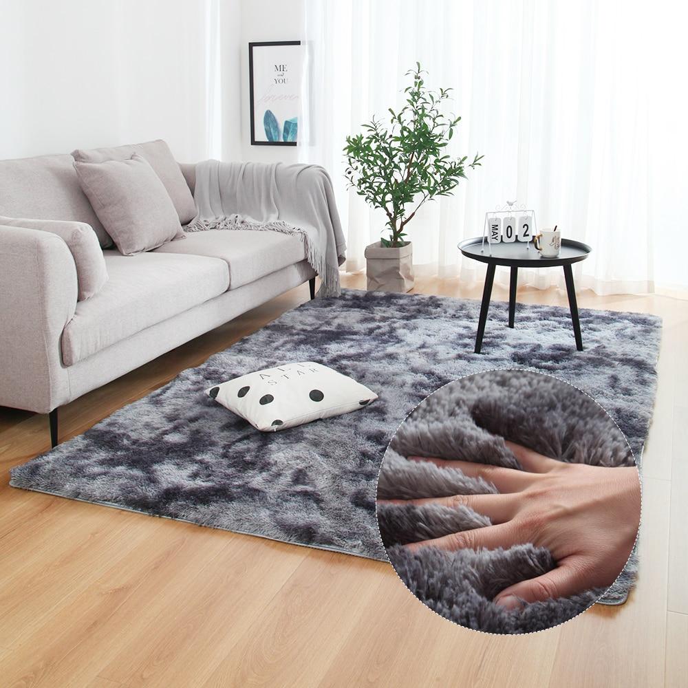 Nordic Style Grey Carpet Tie Dyeing Plush Soft Carpets for Living Room Bedroom Anti Slip Water Absorption Area Rugs Floor Mat