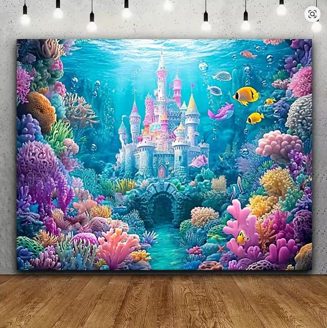 Underwater Mermaid Background Underwater World Castle Girl Princess Birthday Party Decoration Supplies Baby Shower Arran 247