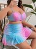 2025 Print 3 Piece High Waist Skirt Plus Size Bikini Set Women Strapped Push Up Big Swimsuit Beach Chubby Bathing Suit
