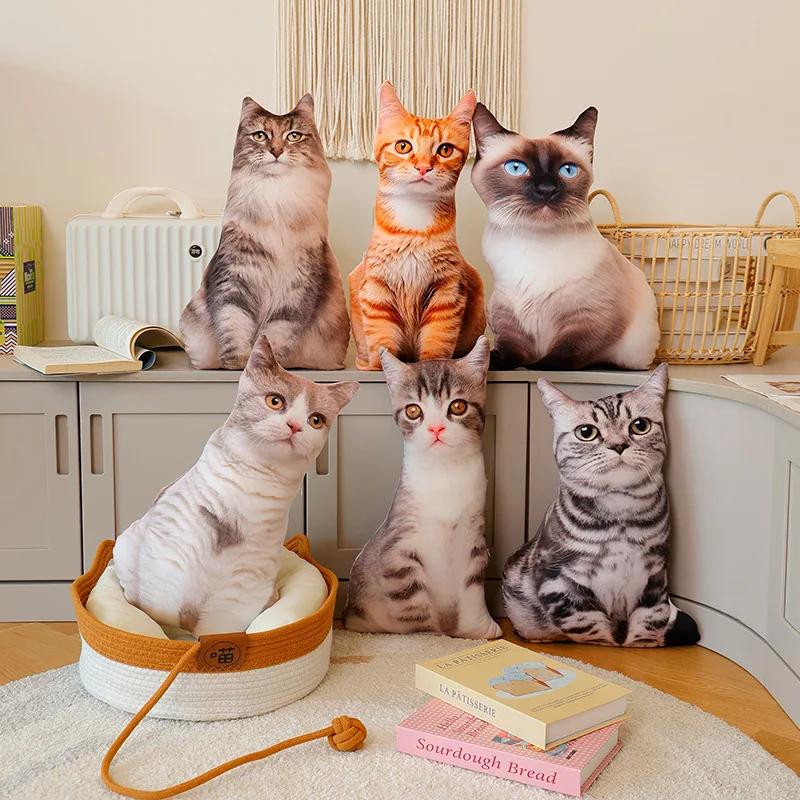 Милые Реалистичные 3D Плюшевые Игрушки Кошки Мягкая Кукла Животное Симуляция Подушка для Сна Диванная Подушка Мультяшная Кукла Домашний Декор Подарок