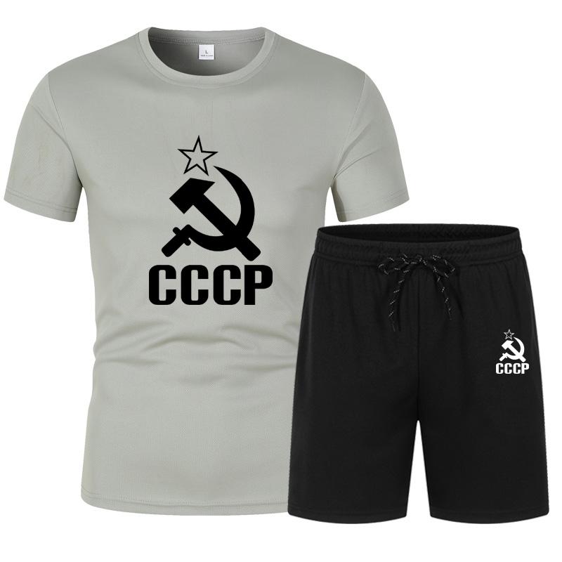 CCCP Summer Clothes Sports Clothes Set Two Pieces T Shirt Shorts Brand Track Clothes Male Runing Sports Suits