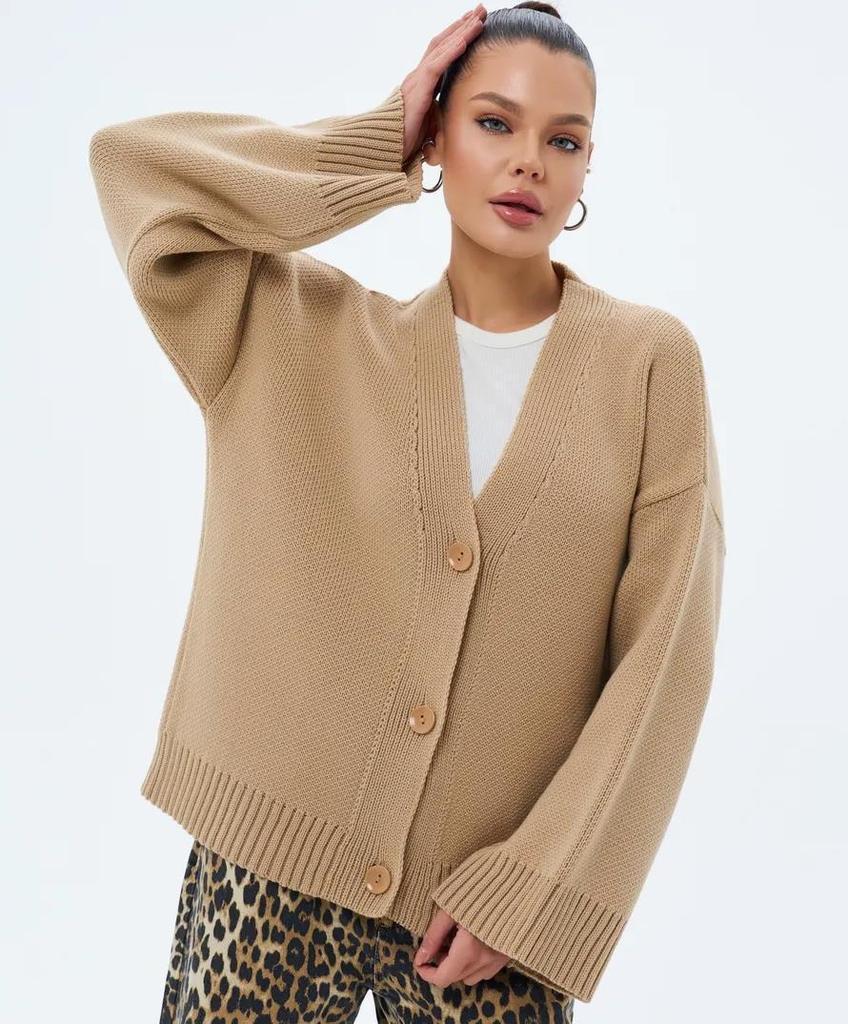 Women's Pink Thick Knit Cardigan - European & American Style