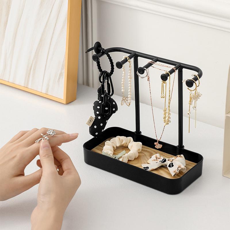 Jewelry Organizer Display For Earrings Necklaces Jewelry Storage Rack With Wooden Base Bracelet Hanging Holder